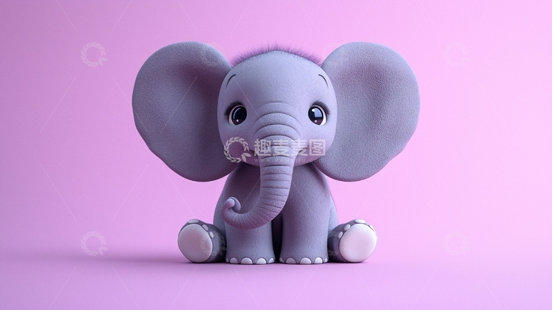 高清大图下载【趣麦麦图】粉色背景卡通小象