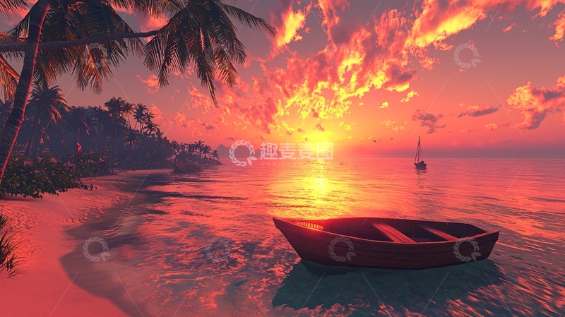 高清大图下载【趣麦麦图】热带海滩夕阳风景