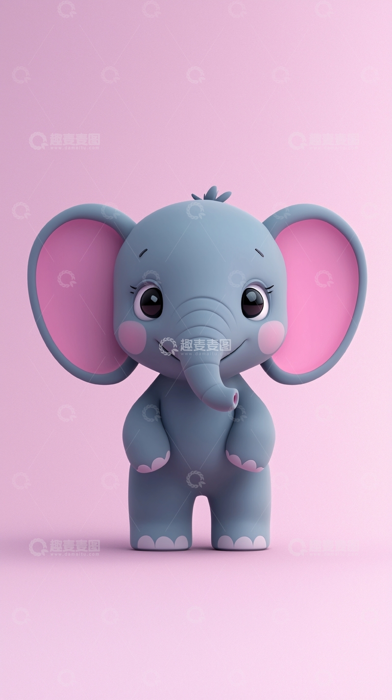 高清大图下载【趣麦麦图】粉色背景卡通小象