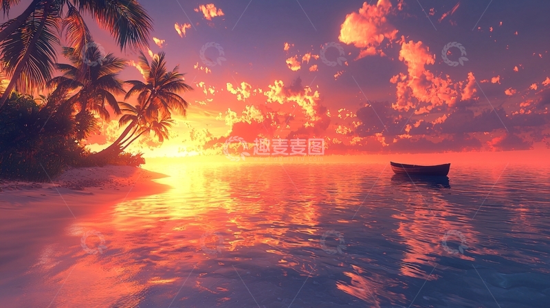 高清大图下载【趣麦麦图】热带海滩日落