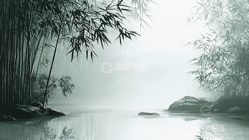 高清大图下载【趣麦麦图】水墨风竹林意境风景