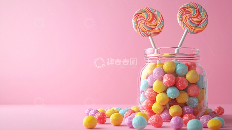 高清大图下载【趣麦麦图】糖果罐里的彩色棒棒糖