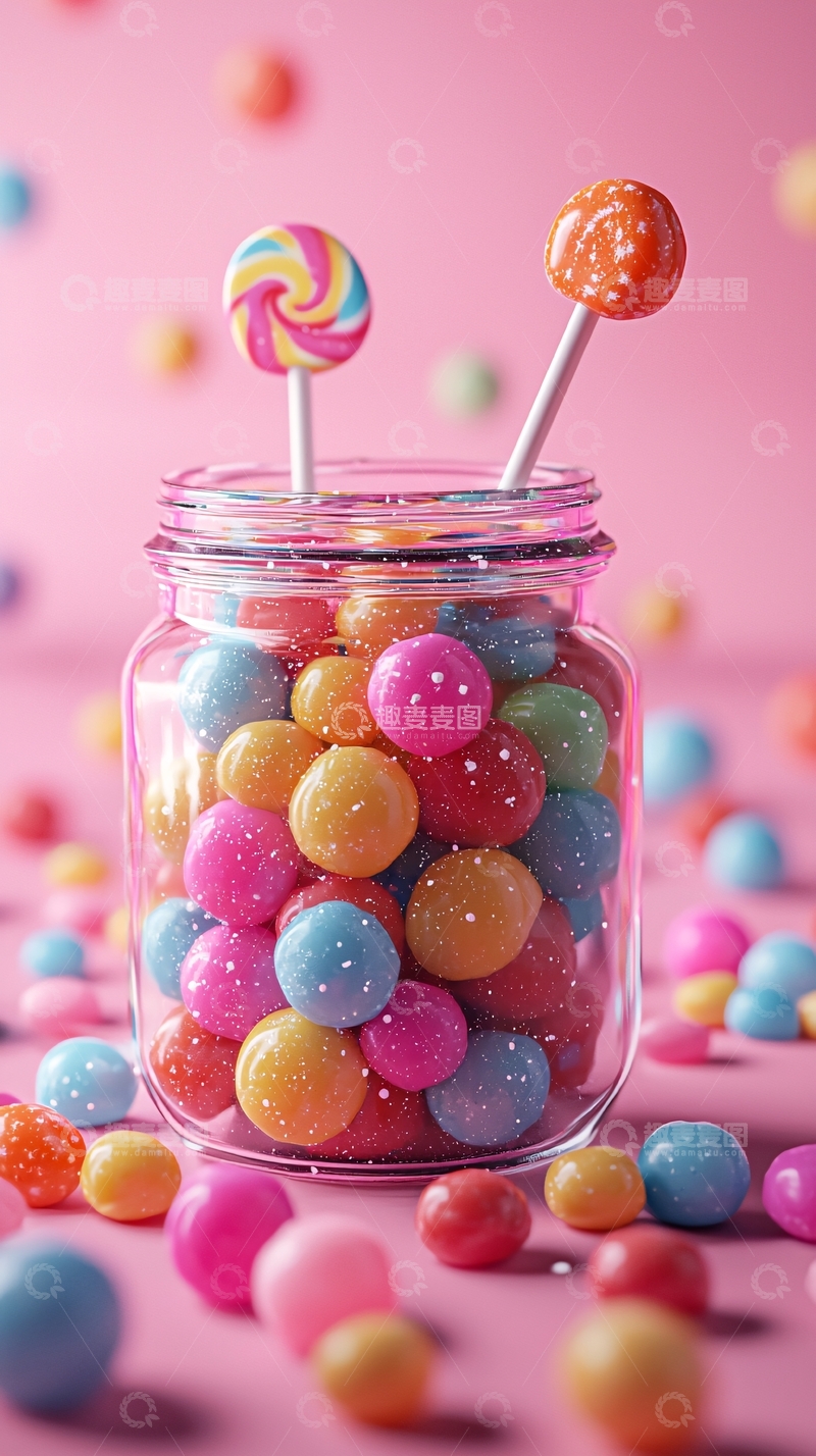 高清大图下载【趣麦麦图】粉色背景糖果罐子