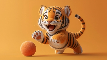 可爱卡通小老虎玩球