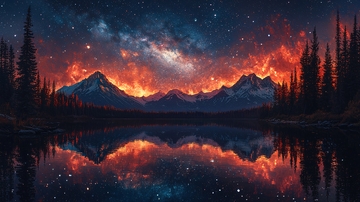 燃烧的群山星空倒影