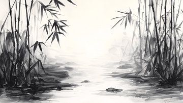 水墨画竹林