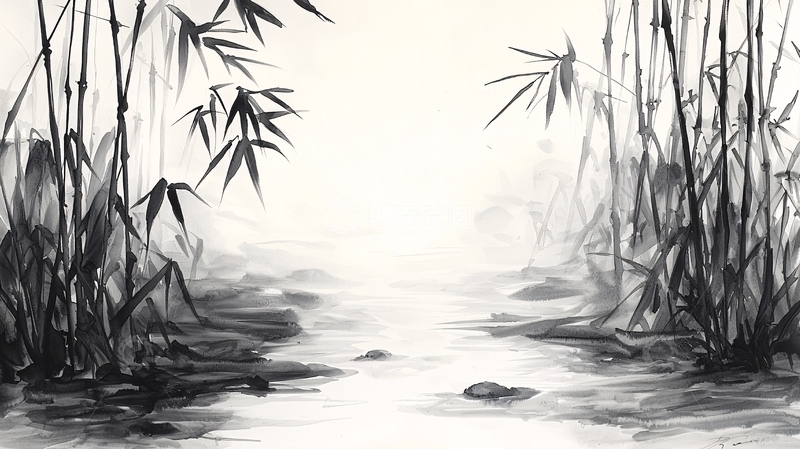 高清大图下载【趣麦麦图】水墨画竹林