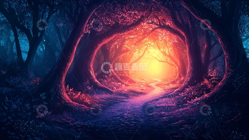高清大图下载【趣麦麦图】神秘森林光之通路