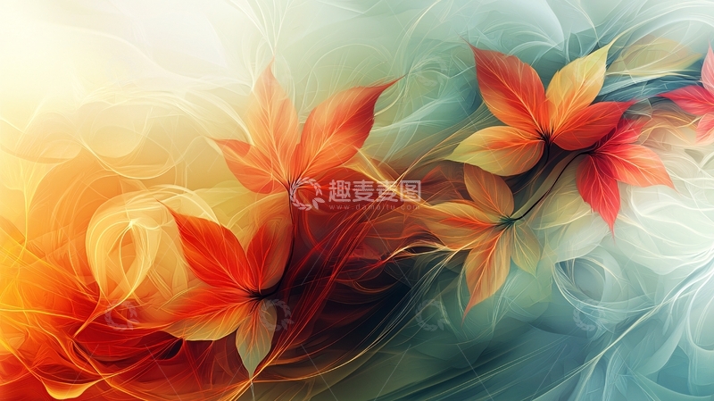 高清大图下载【趣麦麦图】抽象红叶