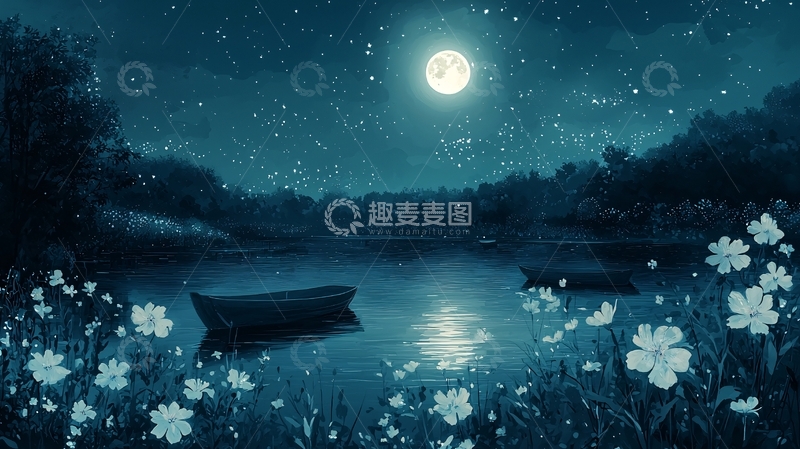 高清大图下载【趣麦麦图】月光下的宁静湖泊