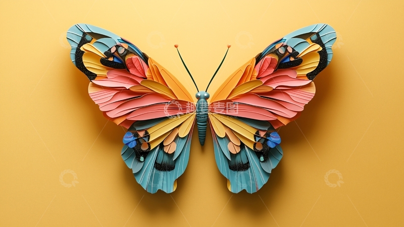 高清大图下载【趣麦麦图】彩色剪纸蝴蝶