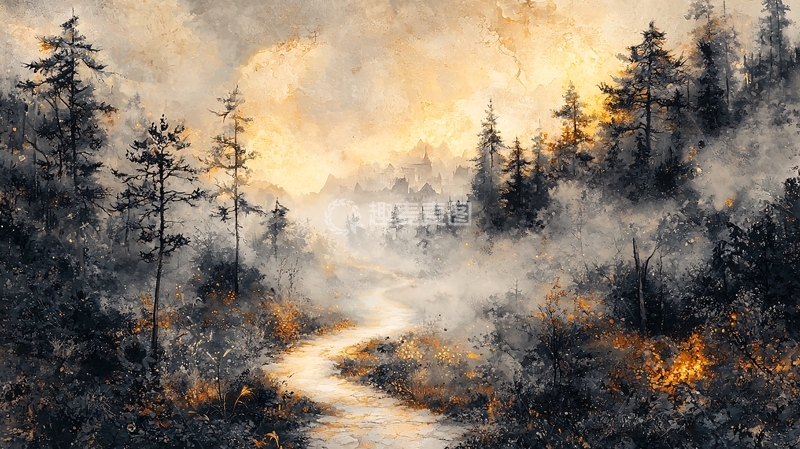 高清大图下载【趣麦麦图】雾气森林小路