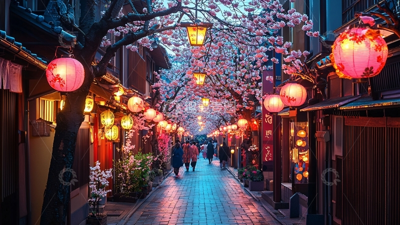 高清大图下载【趣麦麦图】樱花小路夜景