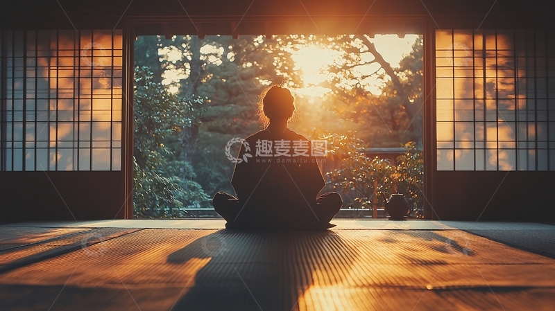 高清大图下载【趣麦麦图】日出静坐冥想