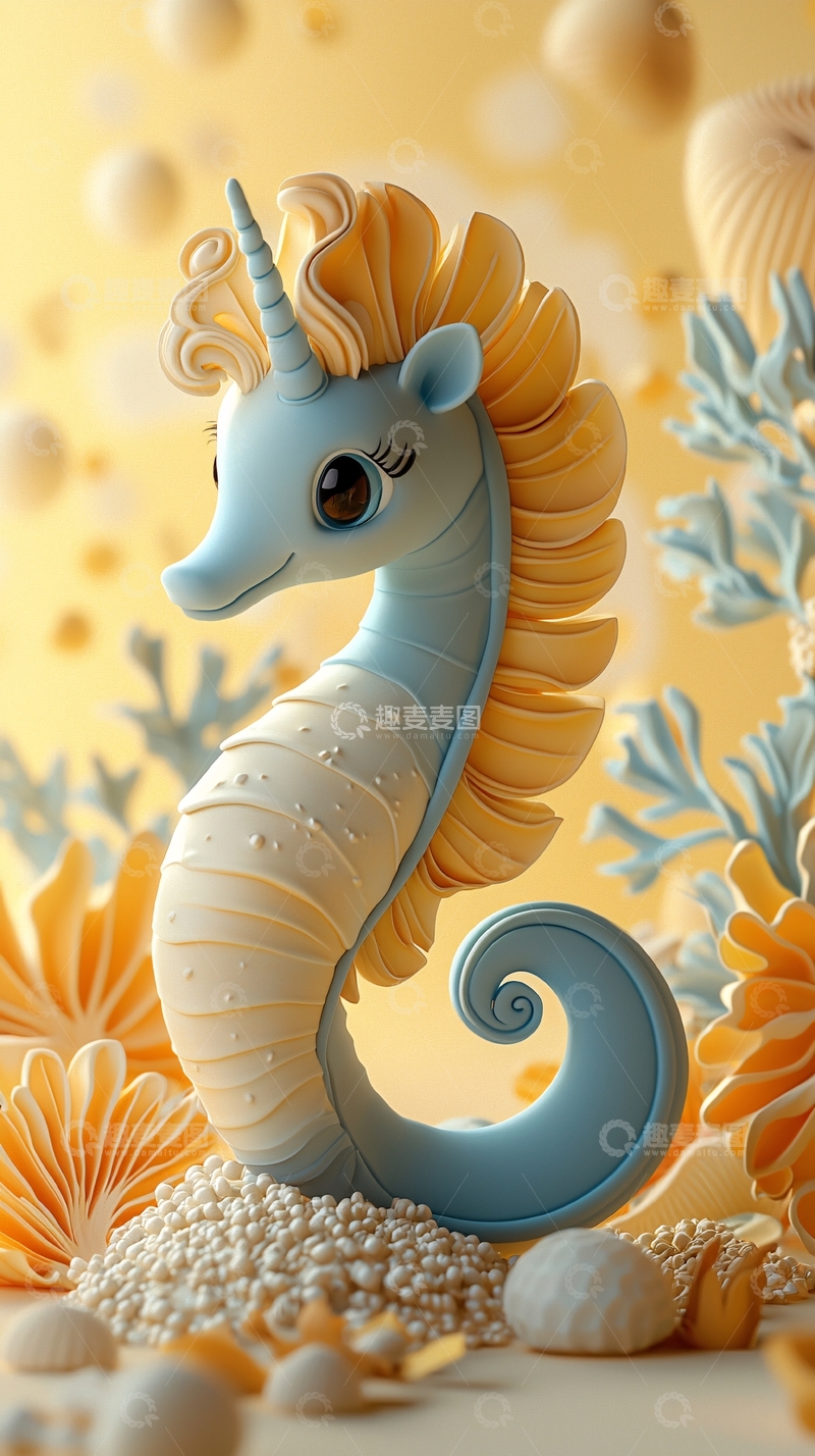 高清大图下载【趣麦麦图】卡通独角兽海马