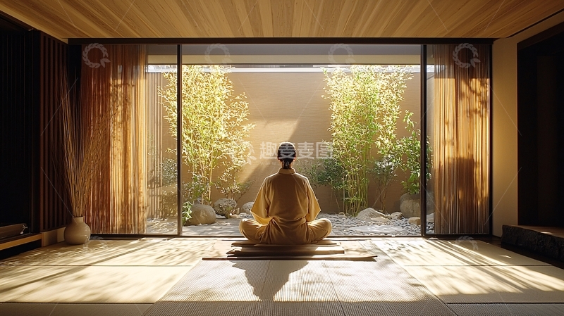 高清大图下载【趣麦麦图】静坐冥想庭院阳光