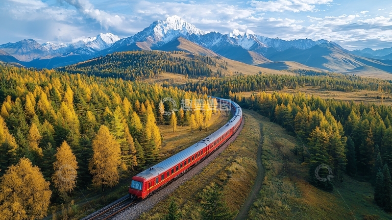 高清大图下载【趣麦麦图】秋日火车雪山风景