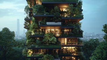 绿植覆盖的高层建筑