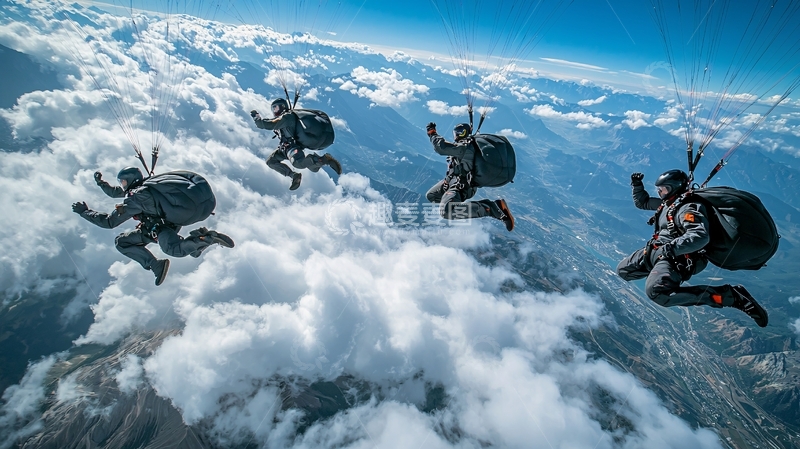 高清大图下载【趣麦麦图】四人跳伞队形