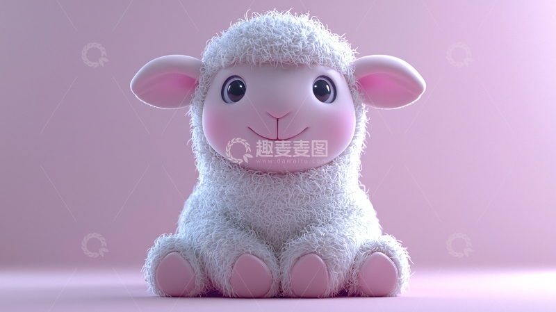 高清大图下载【趣麦麦图】粉色背景卡通小绵羊