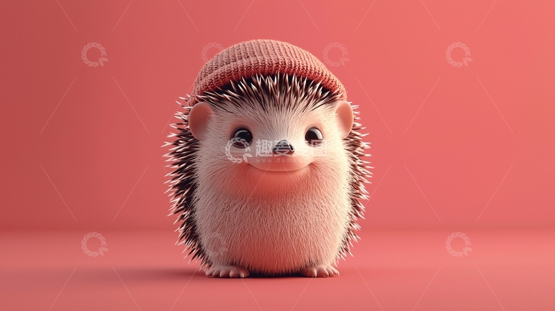 高清大图下载【趣麦麦图】戴粉色帽子的可爱刺猬