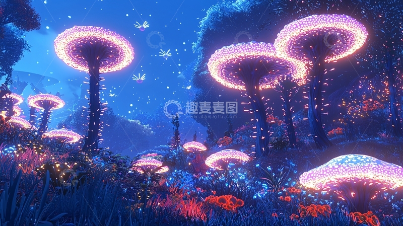 高清大图下载【趣麦麦图】梦幻发光蘑菇森林