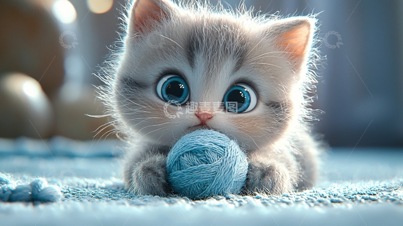 高清大图下载【趣麦麦图】萌宠小猫玩毛线球