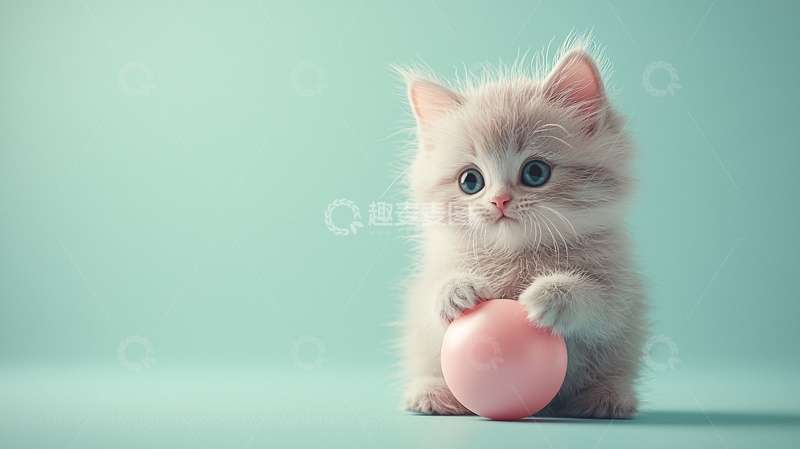 高清大图下载【趣麦麦图】可爱的小猫玩粉色球