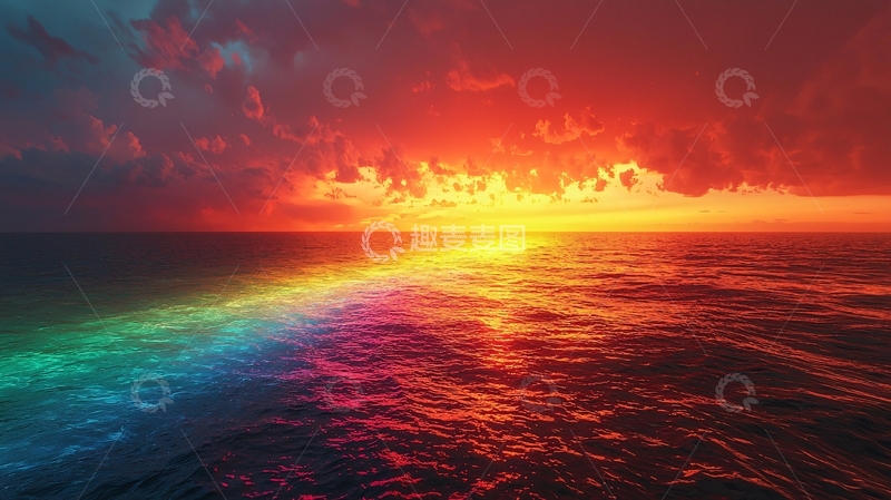 高清大图下载【趣麦麦图】彩色海面日落