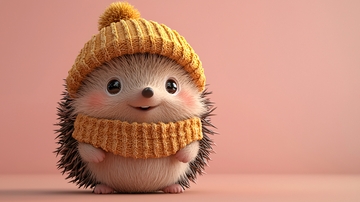 戴毛线帽的可爱刺猬