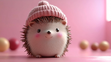戴粉色帽子的可爱刺猬