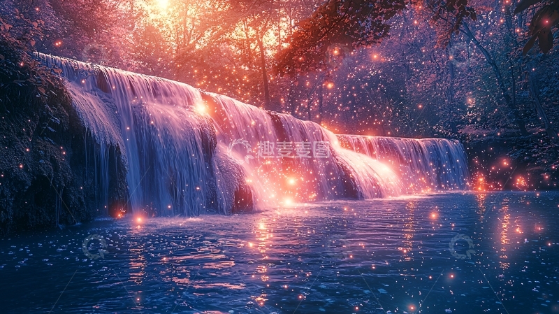 高清大图下载【趣麦麦图】梦幻森林瀑布