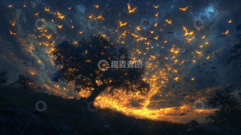 高清大图下载【趣麦麦图】夜空飞舞萤火树