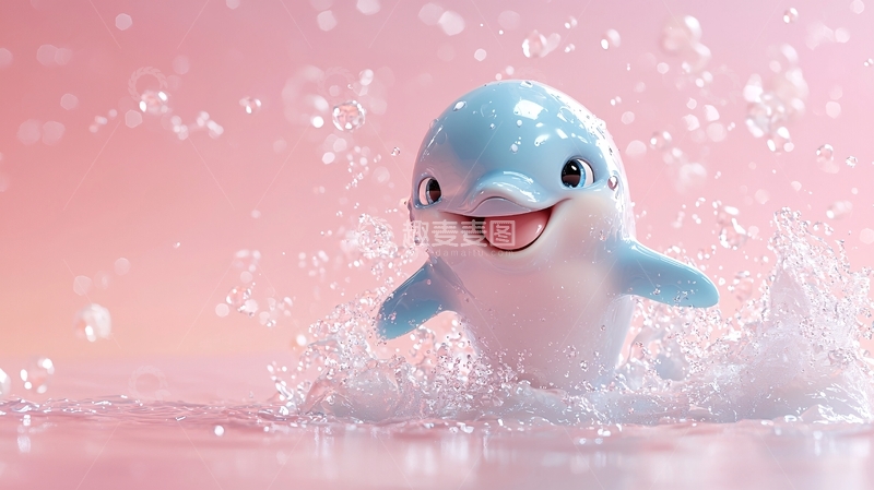 高清大图下载【趣麦麦图】粉红色背景下快乐的小海豚