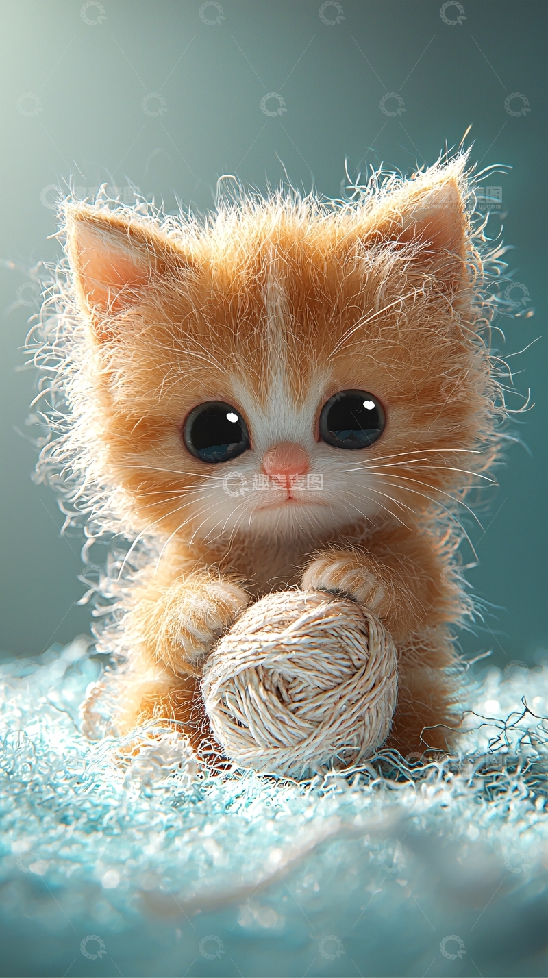 高清大图下载【趣麦麦图】超萌小猫咪玩毛线球