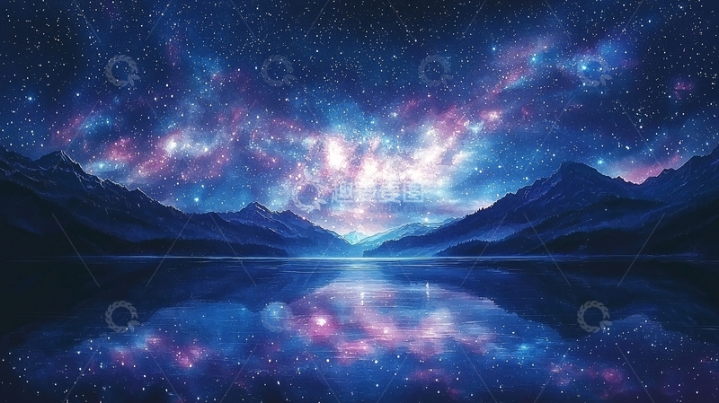 高清大图下载【趣麦麦图】梦幻星空山脉湖泊