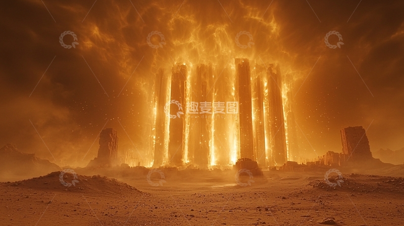 高清大图下载【趣麦麦图】燃烧的沙漠废墟