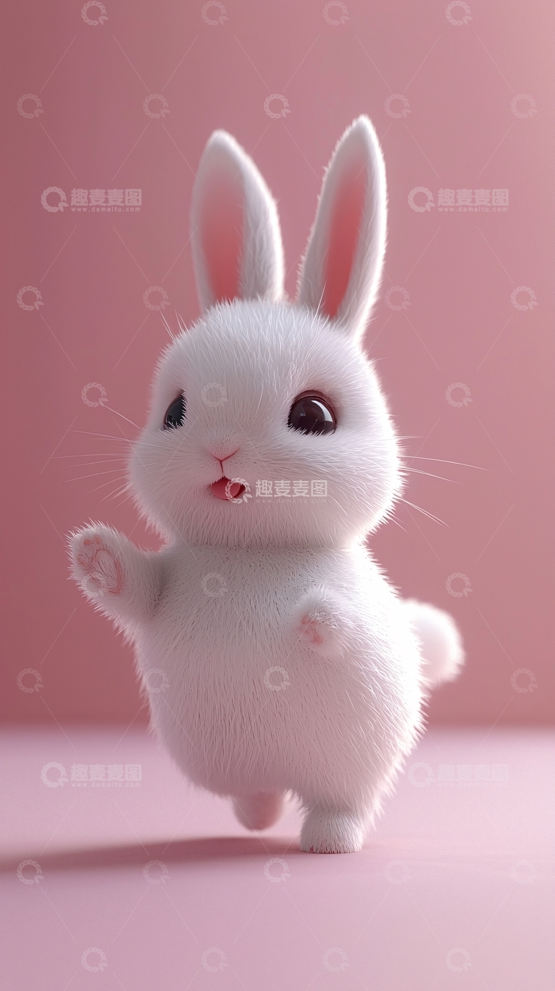 高清大图下载【趣麦麦图】粉色背景下的小白兔