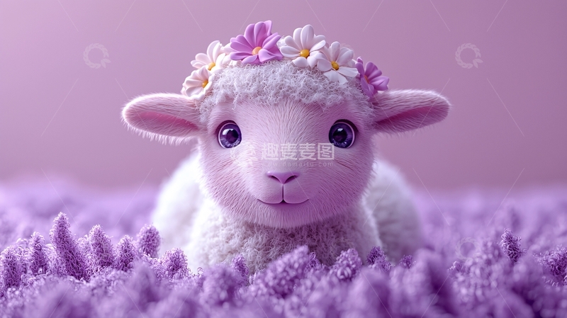 高清大图下载【趣麦麦图】粉嫩小羊戴花环