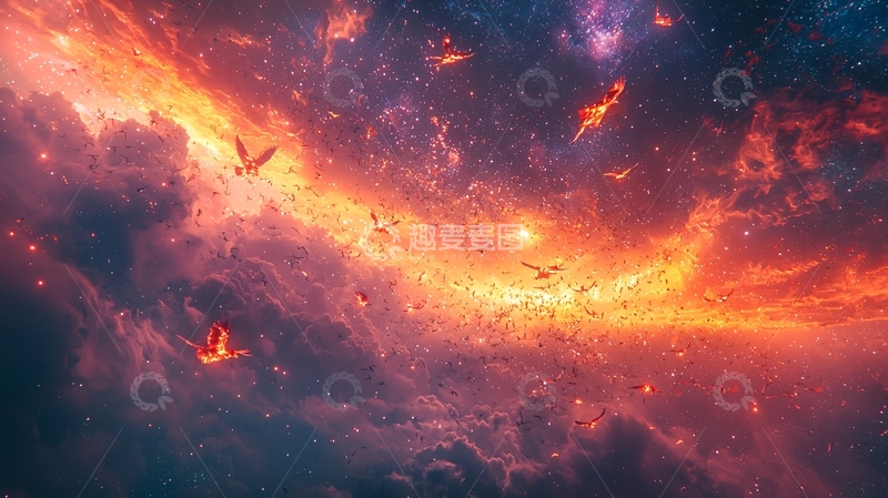 高清大图下载【趣麦麦图】火焰宇宙飞鸟