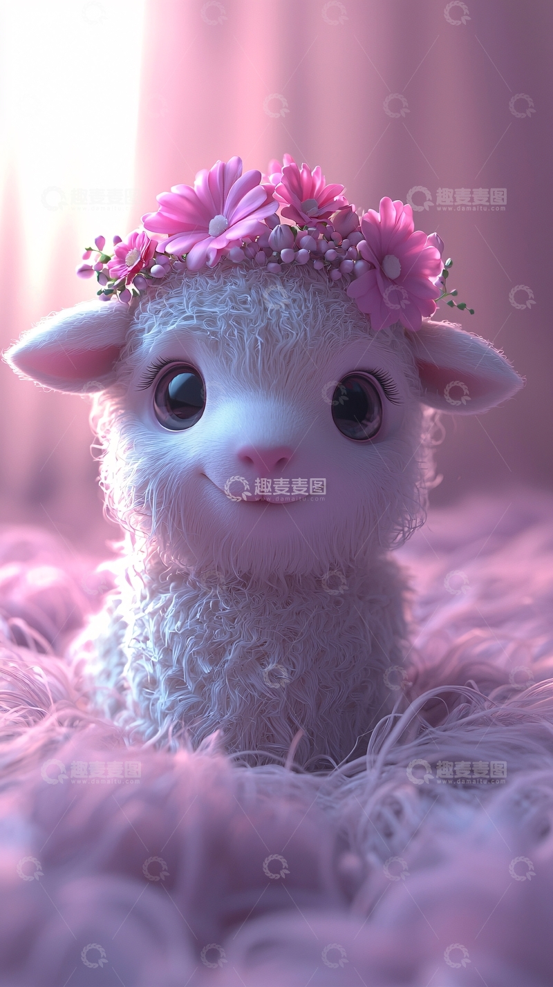 高清大图下载【趣麦麦图】戴花环的小羊