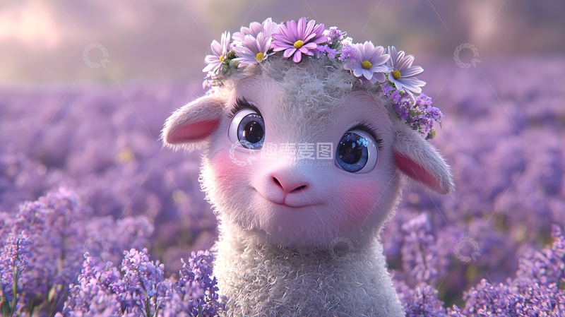 高清大图下载【趣麦麦图】戴花环的小绵羊