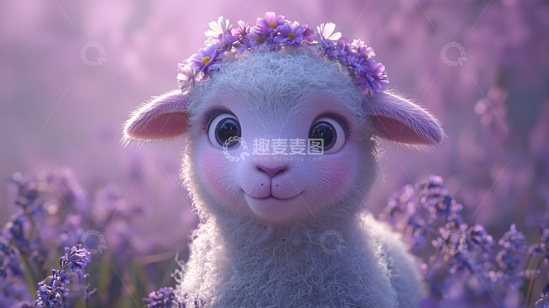 高清大图下载【趣麦麦图】戴花环的小羊