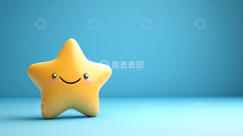 高清大图下载【趣麦麦图】蓝色背景下微笑的卡通星星