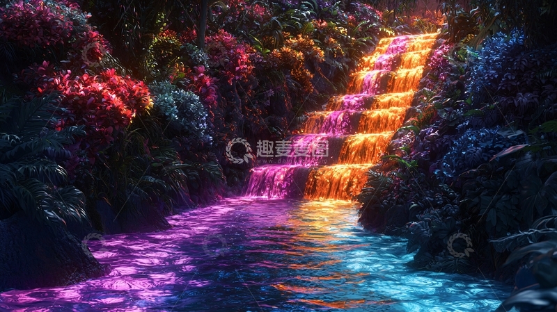 高清大图下载【趣麦麦图】梦幻彩色瀑布