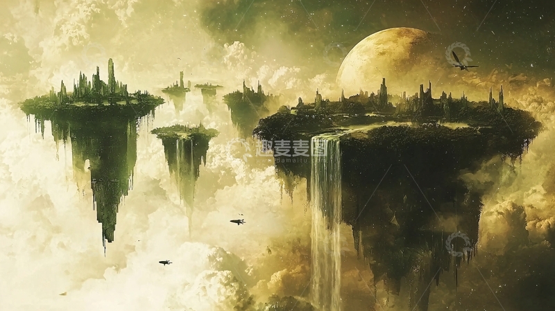 高清大图下载【趣麦麦图】漂浮的空中岛屿城市