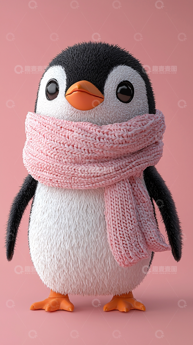 高清大图下载【趣麦麦图】可爱的小企鹅戴粉色围巾