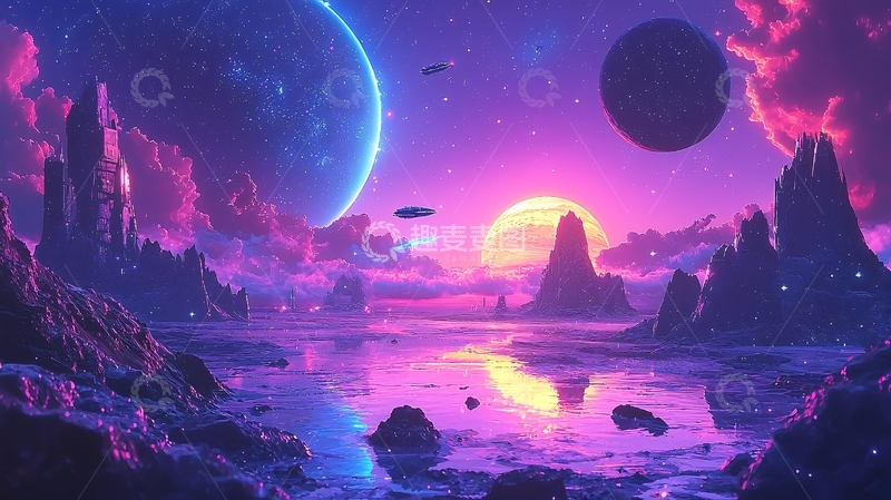 高清大图下载【趣麦麦图】梦幻紫粉色宇宙奇幻风景