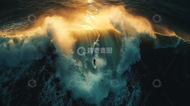 高清大图下载【趣麦麦图】巨浪下的冲浪者