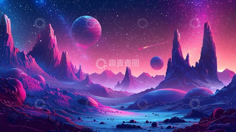 高清大图下载【趣麦麦图】紫色星球奇幻风景